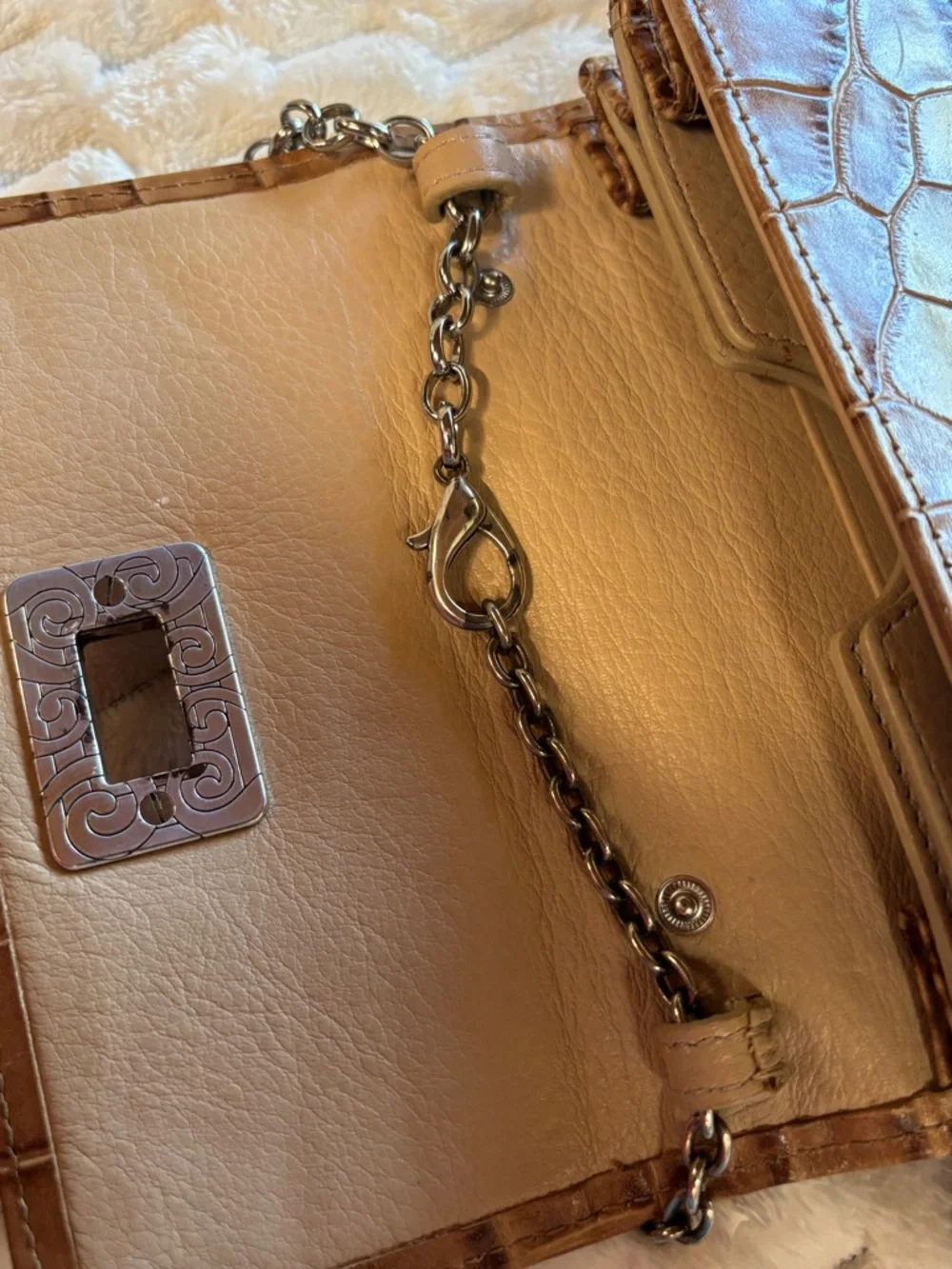 Brighton Brown Croc Embossed Leather Mini Crossbody Wallet Clutch
